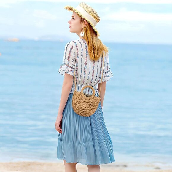 Straw Hobo Bags for Women Small Crossbody Bag Beach Purse Weave Shoulder Handbag - Picture 4 of 6